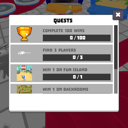 Quest screen showing challenges like winning matches and completing objectives to earn rewards.