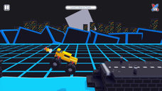 Yellow monster truck driving across a neon city course in Drive Mad