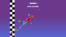 Stickman Hook level cleared screen with the red character crossing the finish line