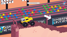 Yellow monster truck approaching a steep ramp in the Ramp Up level of Drive Mad