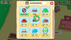 Monkey Mart accessories menu showing hats available for the monkey character