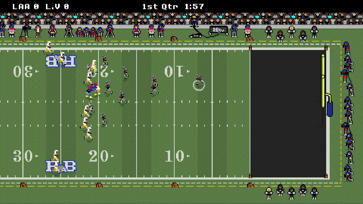 Retro Bowl gameplay with the quarterback preparing a pass and receivers running routes