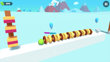 Slice Master gameplay with a flying knife approaching donuts and a green apple