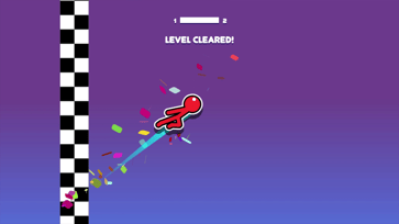 Stickman Hook level cleared screen with the red character crossing the finish line