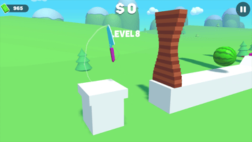 Slice Master level 8 showing a knife flipping toward a tall block obstacle