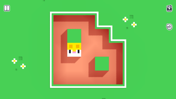 Level 7 of Longcat showing the cat stretched vertically inside a maze-shaped puzzle area with a square block obstacle.